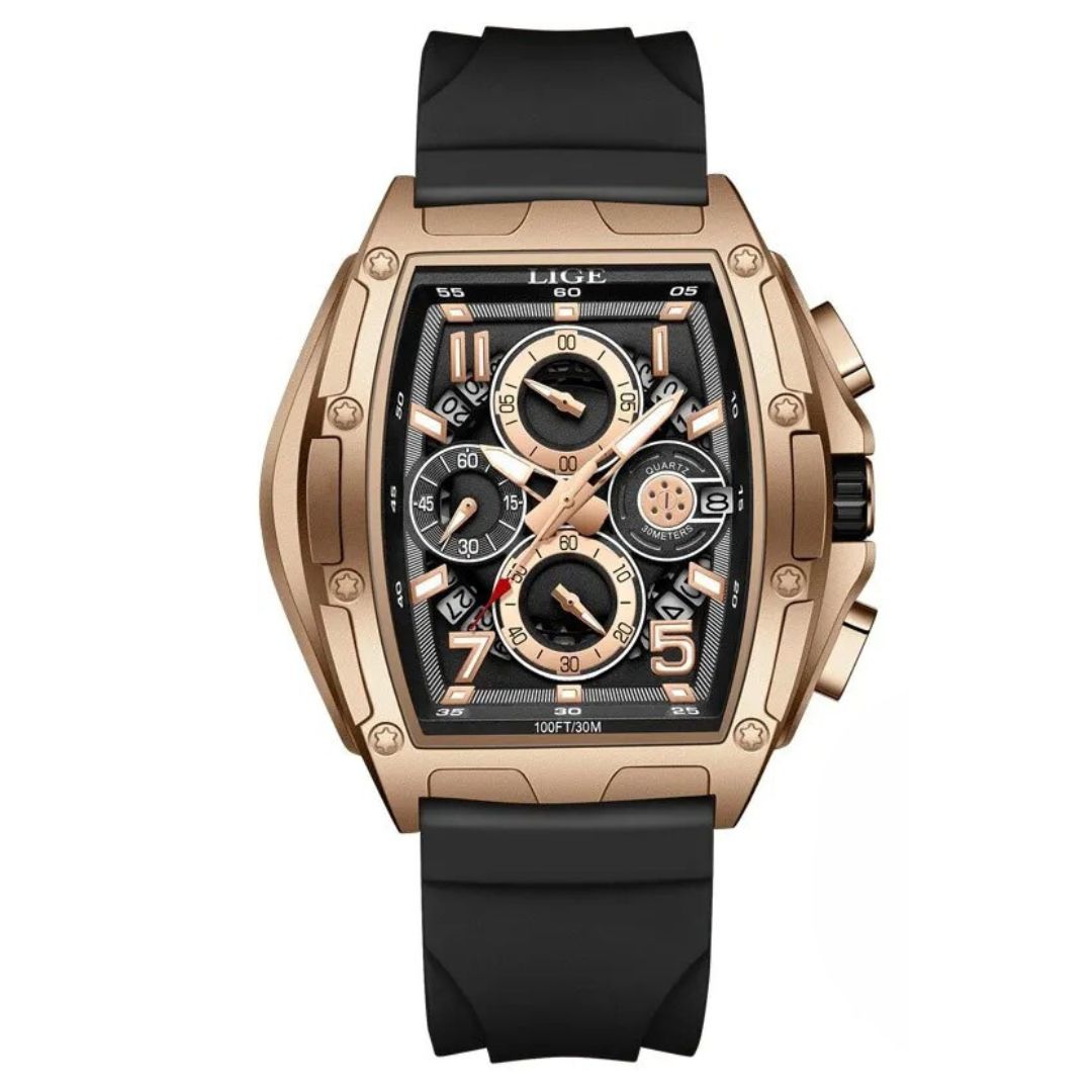 Relógio masculino quartzo Lige Design Carter Gold Black