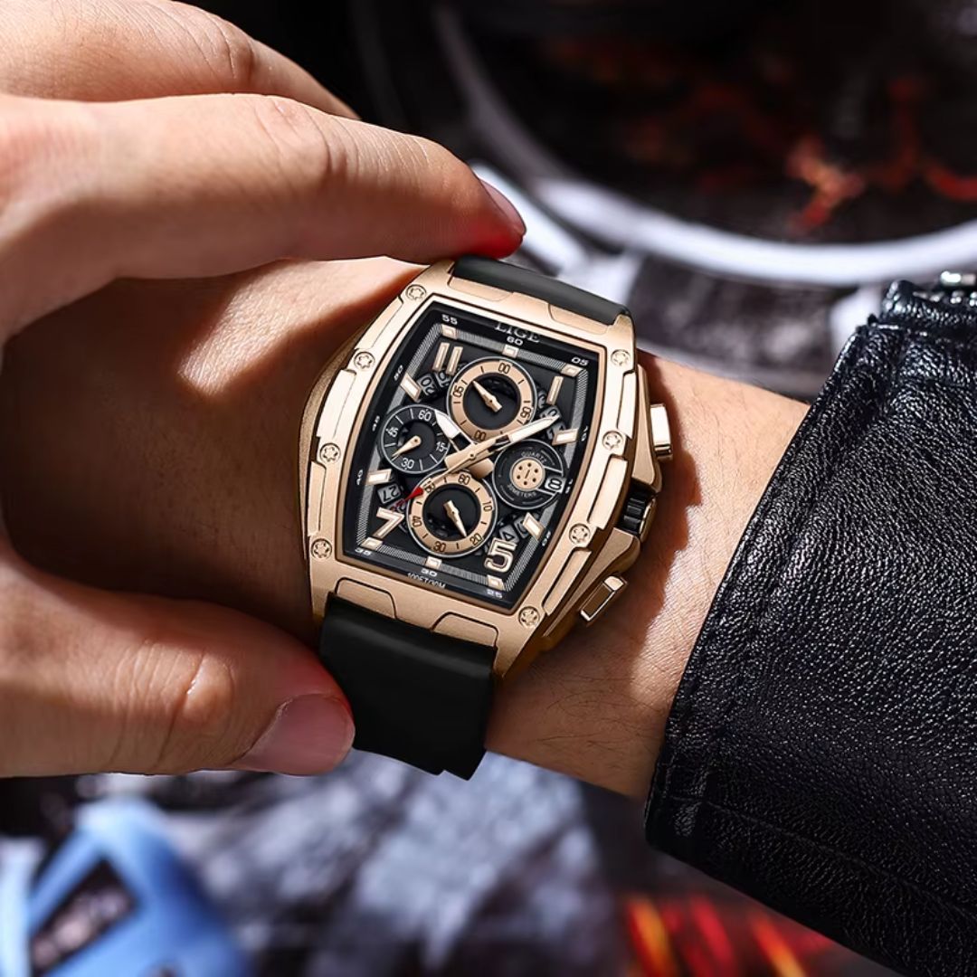 Relógio masculino quartzo Lige Design Carter Gold Black