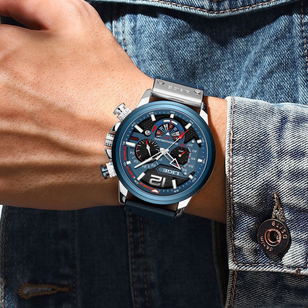 Relógio masculino quartzo Lige Design Philippe Blue Silver