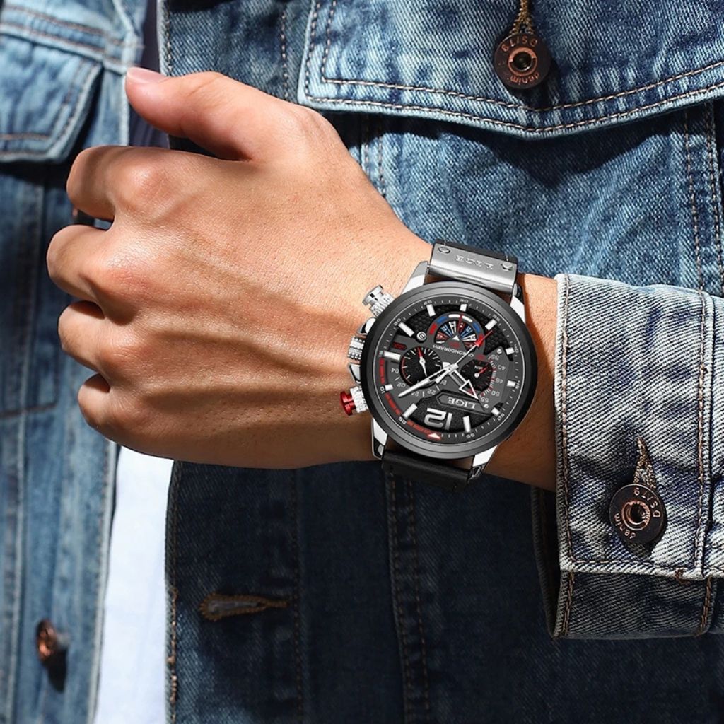 Relógio masculino quartzo Lige Design Philippe Black Silver