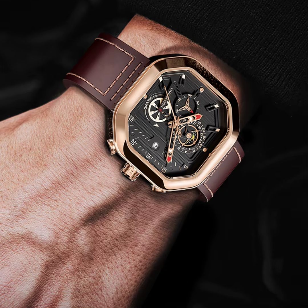 Relógio masculino quartzo Lige Design Logan Noir Rosé Black