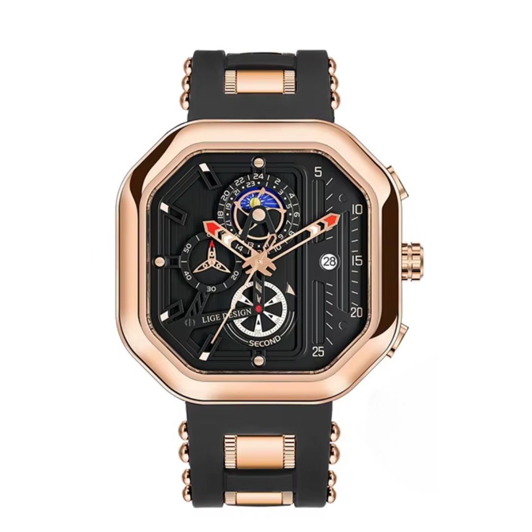 Relógio masculino quartzo Lige Design Logan Rosé Black