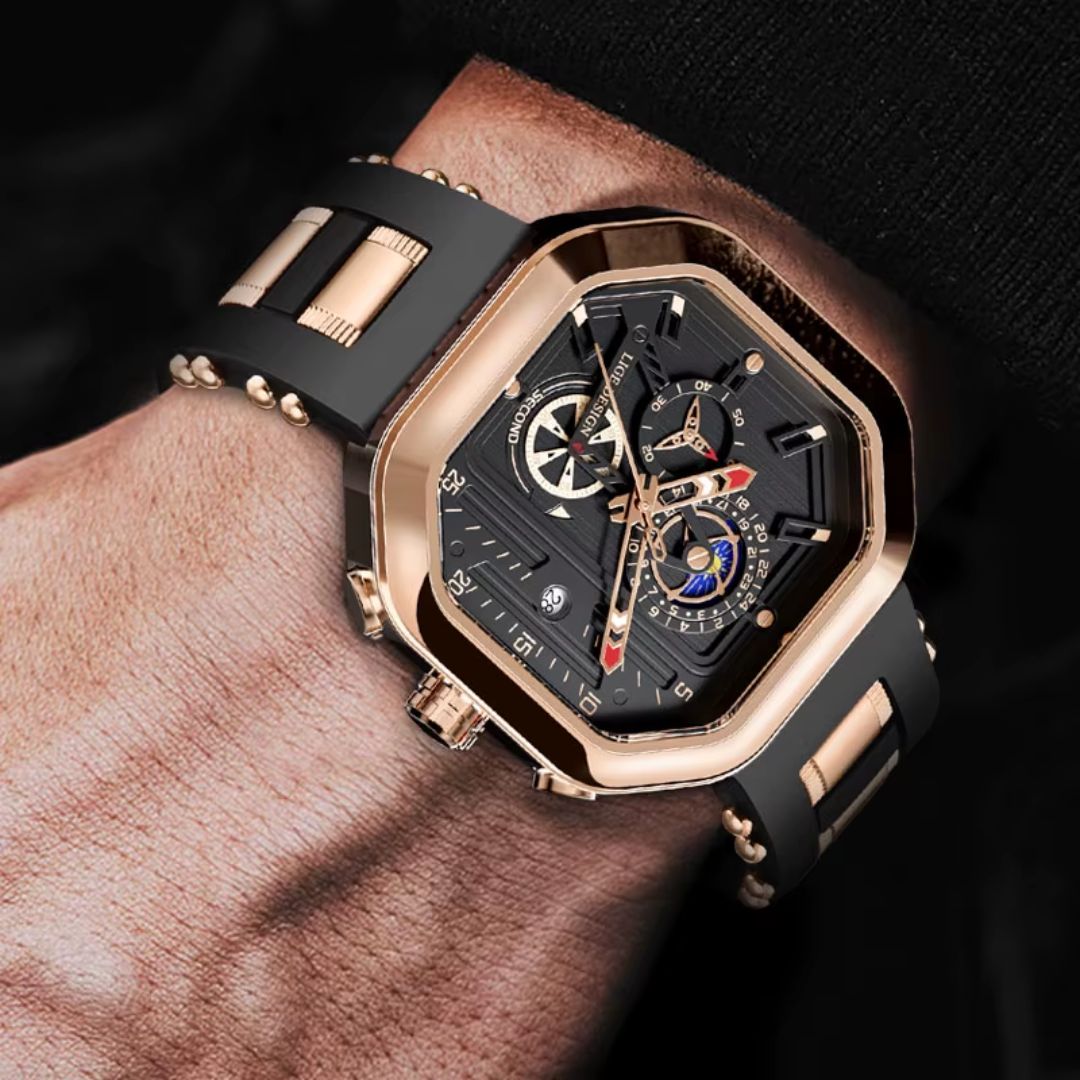 Relógio masculino quartzo Lige Design Logan Rosé Black
