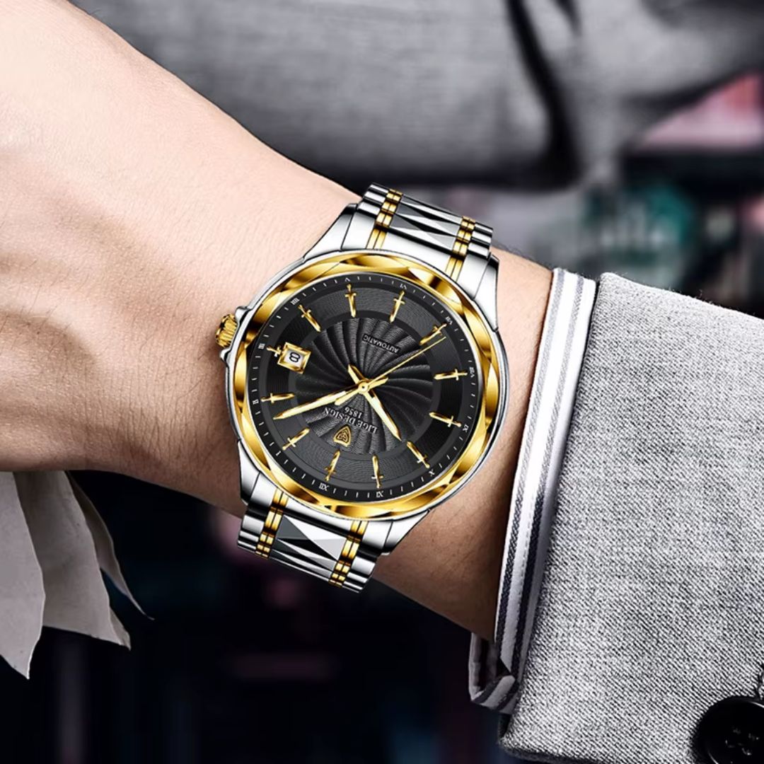 Relógio masculino automático Lige Design Arthurs Gold Black