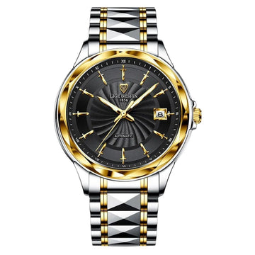 Relógio masculino automático Lige Design Arthurs Gold Black