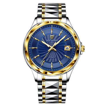 Relógio masculino automático Lige Design Arthurs Gold Blue