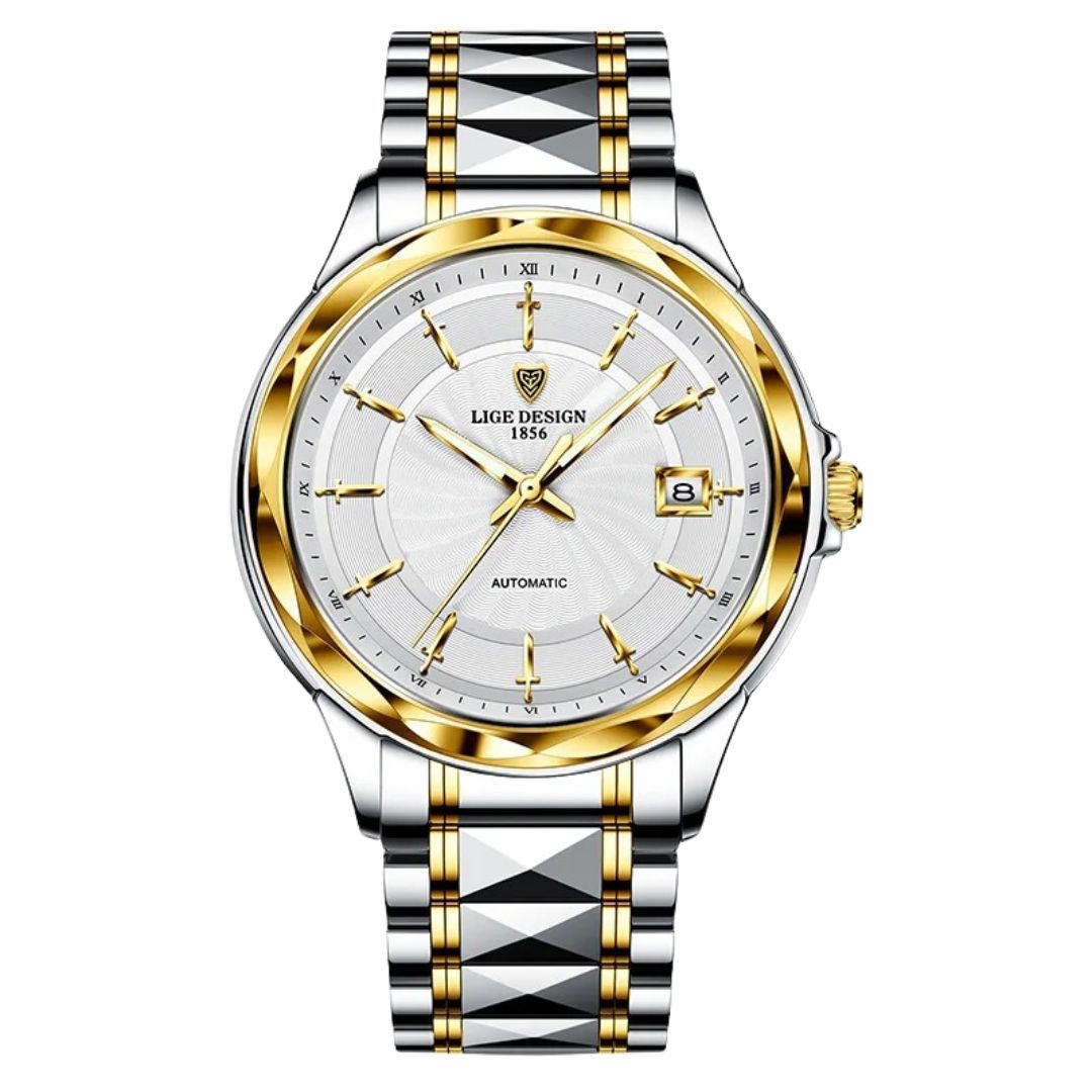 Relógio masculino automático Lige Design Arthurs Gold White