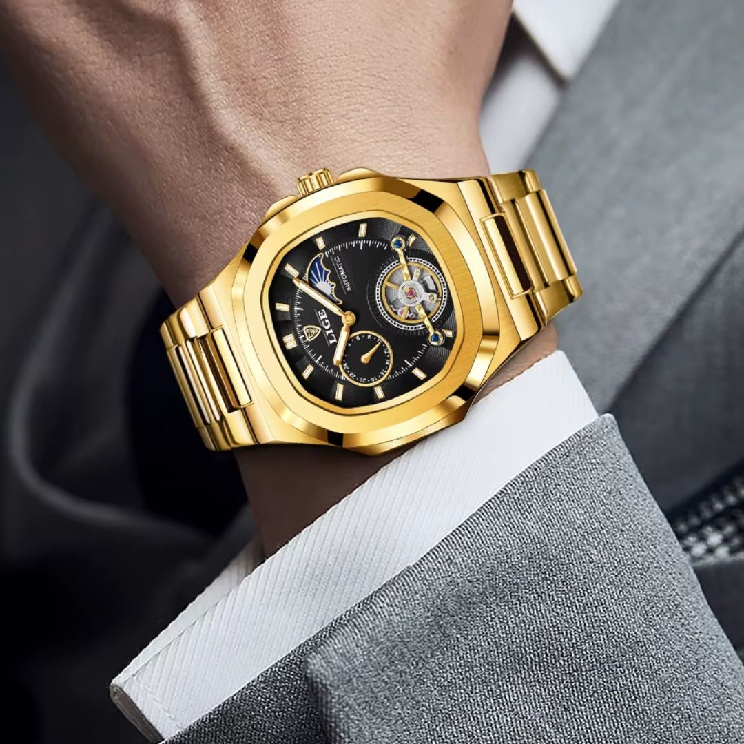 Relógio masculino automático Lige Design Hayden Gold Black