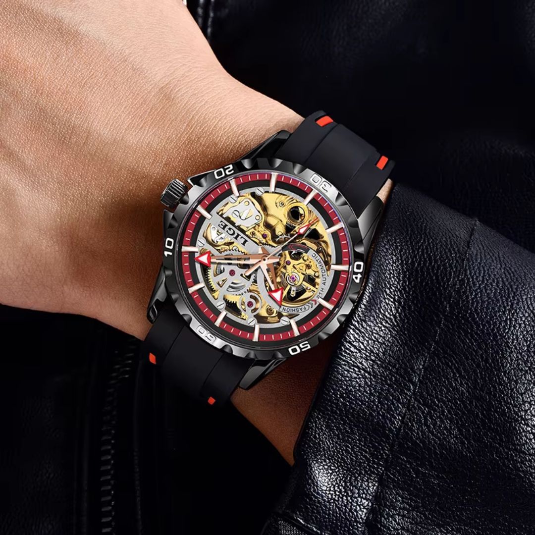 Relógio masculino automático Lige Design Ruug Red