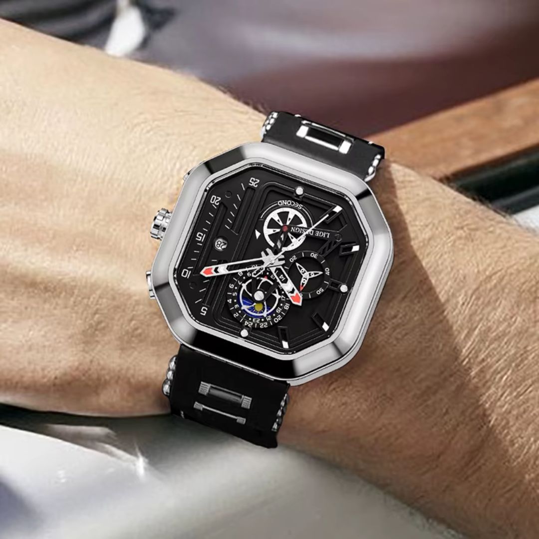 Relógio masculino quartzo Lige Design Logan Silver Black